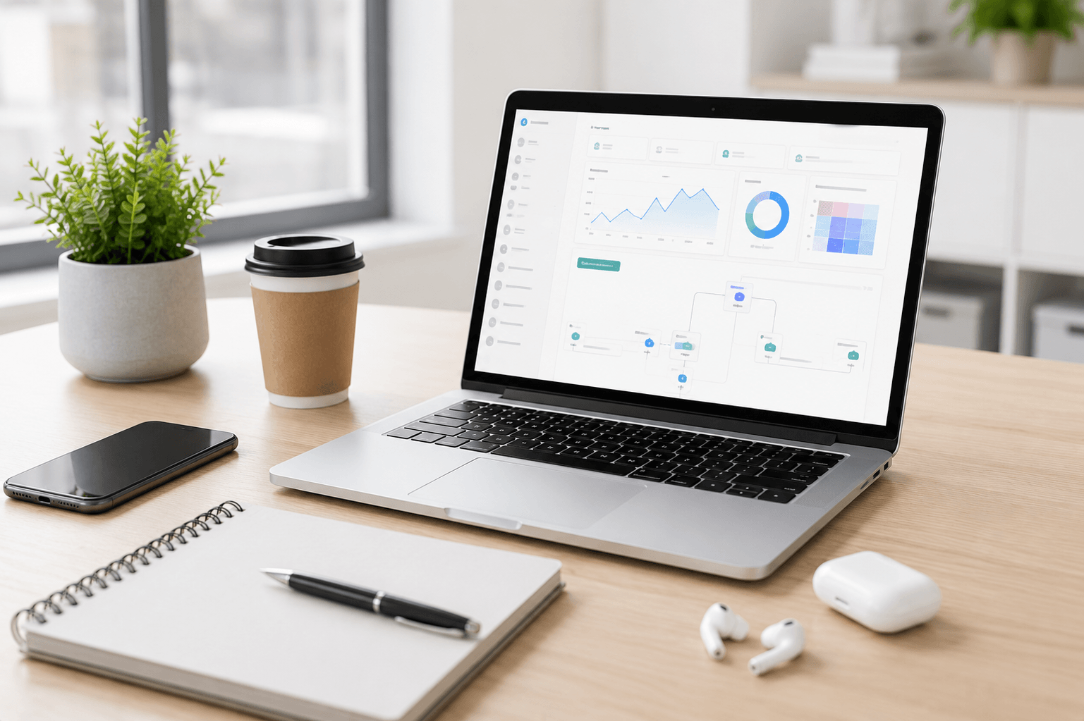 Professional digital marketing workspace with laptop for cold email outreach campaigns.